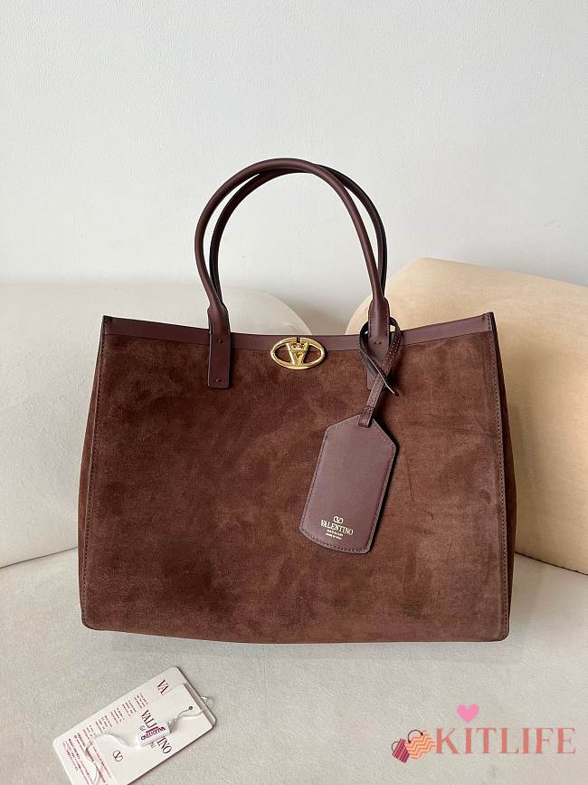 Kitlife Valentino Garavani Escape Tote Bag Brown Suede 22079L 28x38x15cm  - 1