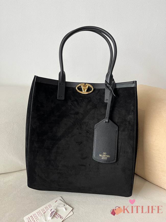 Kitlife Valentino Garavani Escape Tote Bag Black Suede 22079s 31x33x10cm - 1