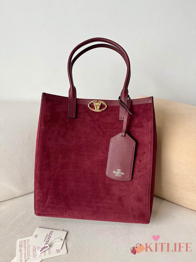 Kitlife Valentino Garavani Escape Tote Bag Red Suede 22079s 31x33x10cm  - 1