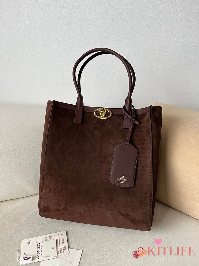 Kitlife Valentino Garavani Escape Tote Bag Brown Suede 22079s 31x33x10cm - 1