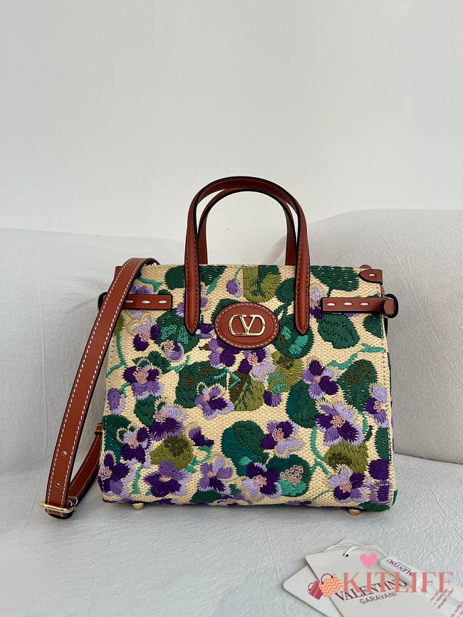 Kitlife Valentino Garavani Antibes Raffia Tote Bag With Embroidery 22x19x12cm - 1