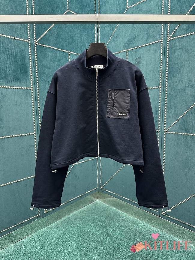 Kitlife Miu Miu Zippered Fleece Jacket Navy Blue - 1