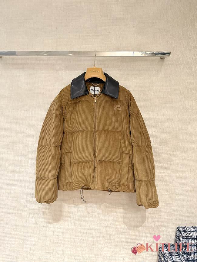 Kitlife Miu Miu Corduroy And Nappa Leather Down Jacket Beige - 1