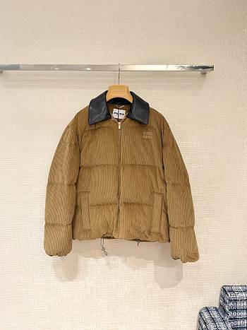 Kitlife Miu Miu Corduroy And Nappa Leather Down Jacket Beige