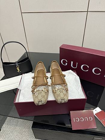 Kitlife Gucci Women's GG Crystal Horsebit Ballet Flat Beige