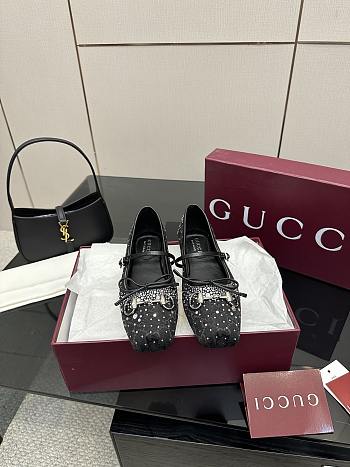 Kitlife Gucci Women's GG Crystal Horsebit Ballet Flat Black