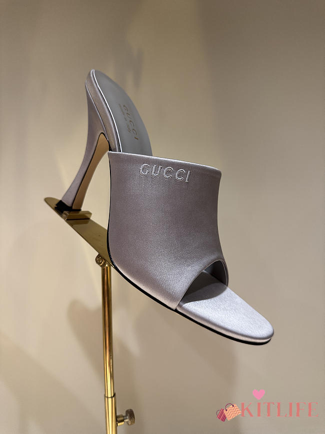 Kitlife Gucci Women's Slide Sandals Light Blue Satin  - 1