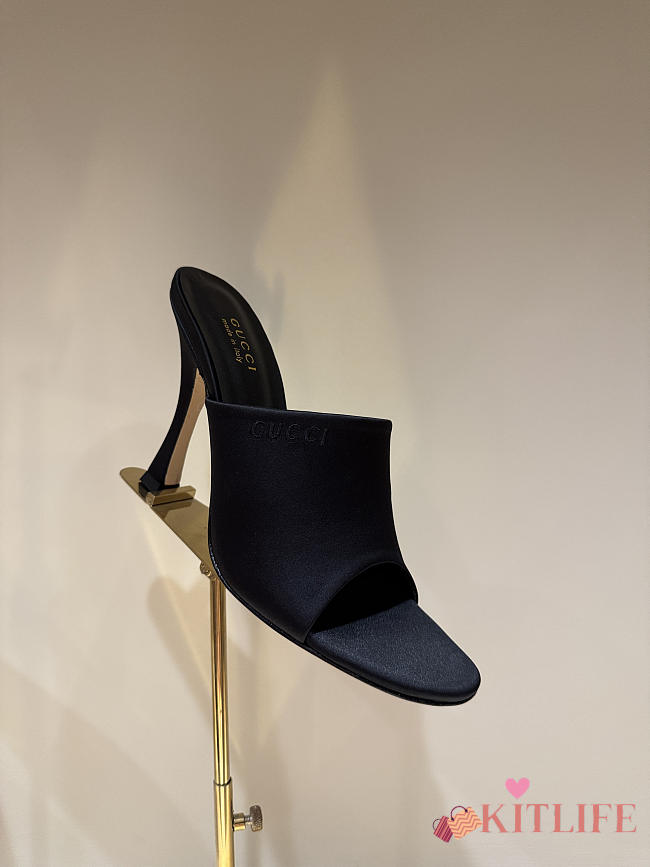 Kitlife Gucci Women's Slide Sandals Black Satin  - 1