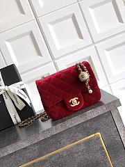 Kitlife Chanel 25B Red Velvet Bag With Rhinestone Balls AS1786 18cm - 1