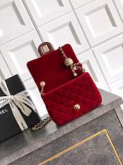 Kitlife Chanel 25B Red Velvet Bag With Rhinestone Balls AS1786 18cm - 5
