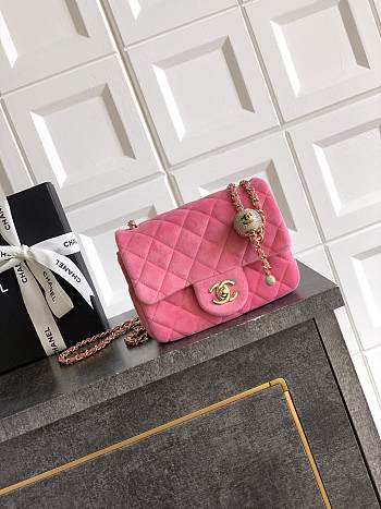 Kitlife Chanel 25B Pink Velvet Bag With Rhinestone Balls AS1786 18cm