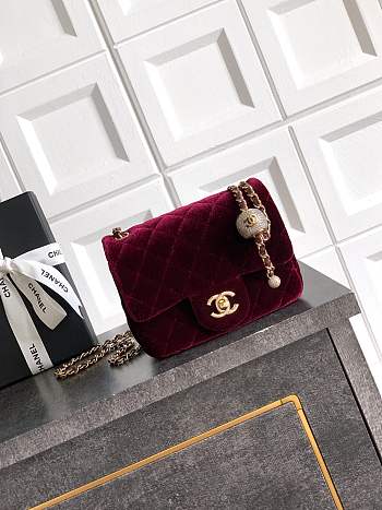 Kitlife Chanel 25B Burgundy Velvet Bag With Rhinestone Balls AS1786 18cm