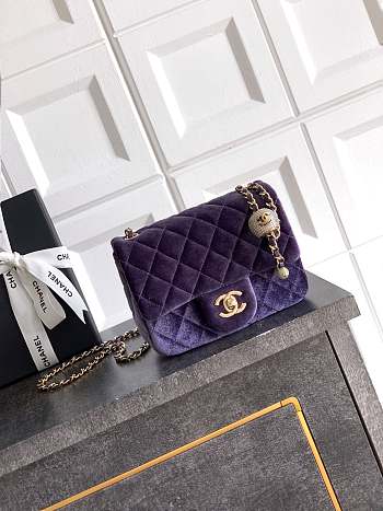 Kitlife Chanel 25B Purple Velvet Bag With Rhinestone Balls AS1786 18cm 