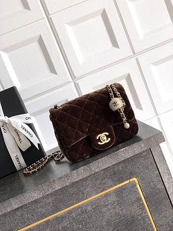 Kitlife Chanel 25B Brown Velvet Bag With Rhinestone Balls AS1786 18cm 