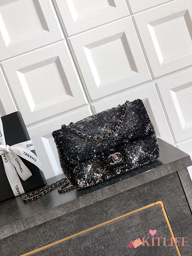 Kitlife Chanel 25B CF Black Dense Sequins Beaded Bag 20cm - 1