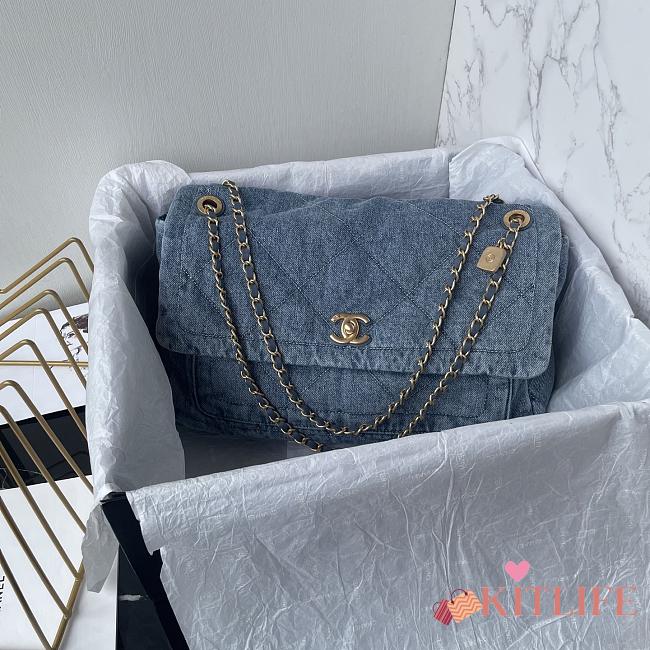 Kitlife Chanel Large Flap-top Handbag Blue Denim AS5734  24x35x10cm - 1