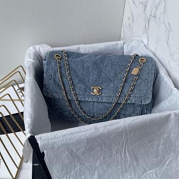 Kitlife Chanel Large Flap-top Handbag Blue Denim AS5734  24x35x10cm