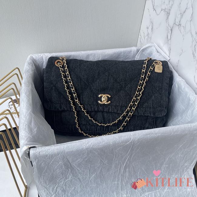 Kitlife Chanel Large Flap-top Handbag Black Denim AS5734 24x35x10cm  - 1