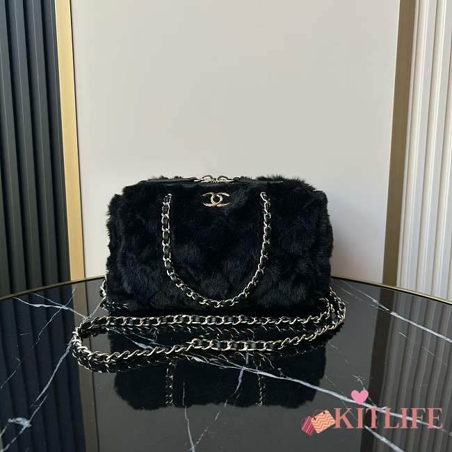 Kitlife Chanel Mini Handle Bowling Ball Classic Quilted Flap Bag Black 18.5x11.5x10cm - 1