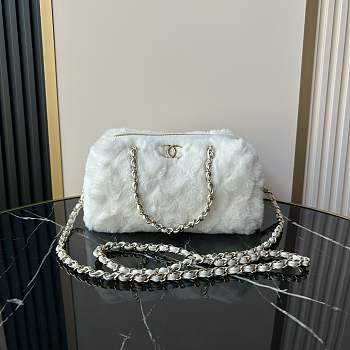 Kitlife Chanel Mini Handle Bowling Ball Classic Quilted Flap Bag White 18.5x11.5x10cm 