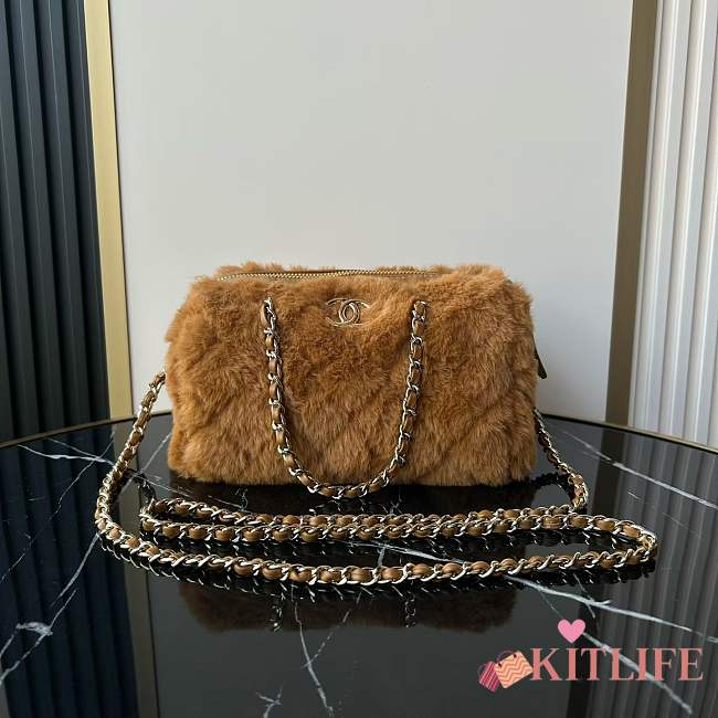 Kitlife Chanel Mini Handle Bowling Ball Classic Quilted Flap Bag Brown 18.5x11.5x10cm - 1