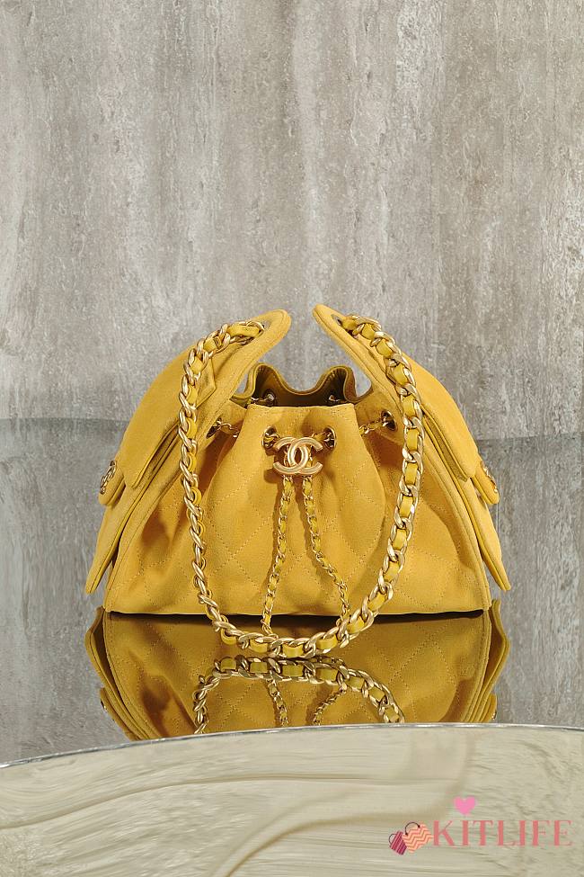 Kitlife Chanel 25s Drawstring Bucket  Hobo Bag Yellow Suede Leather 20x22x12.5cm - 1