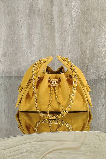 Kitlife Chanel 25s Drawstring Bucket  Hobo Bag Yellow Suede Leather 20x22x12.5cm