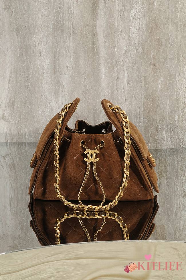 Kitlife Chanel 25s Drawstring Bucket Hobo Bag Brown Suede Leather 20x22x12.5cm  - 1