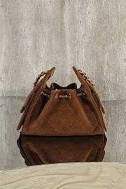 Kitlife Chanel 25s Drawstring Bucket Hobo Bag Brown Suede Leather 20x22x12.5cm  - 3