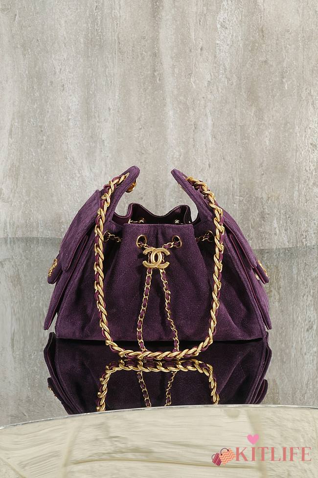 Kitlife Chanel 25s Drawstring Bucket Hobo Bag Purple Suede Leather 20x22x12.5cm  - 1