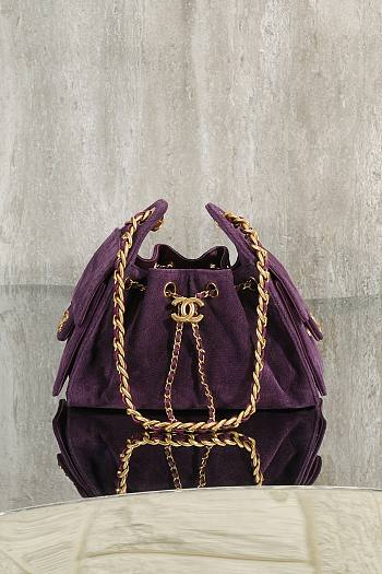 Kitlife Chanel 25s Drawstring Bucket Hobo Bag Purple Suede Leather 20x22x12.5cm 
