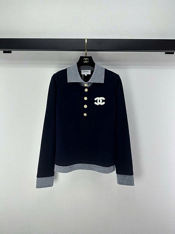 Kitlife Chanel Blocked Collared Knit Long-Sleeve Top