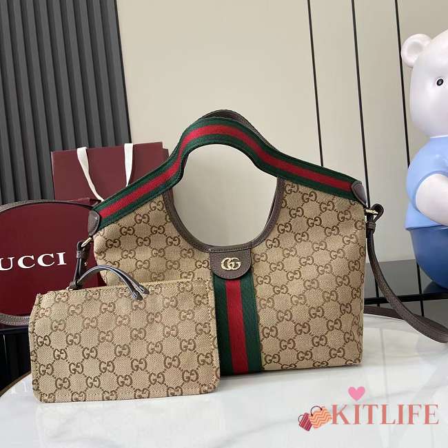 Kitlife Gucci Giglio Small Tote Bag Beige And Brown GG Canvas ‎860845 25x20x15cm - 1