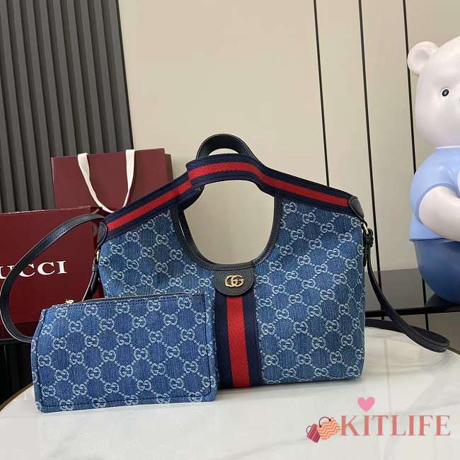 Kitlife Gucci Giglio Small Tote Bag Blue And White GG Canvas ‎860845 25x20x15cm  - 1