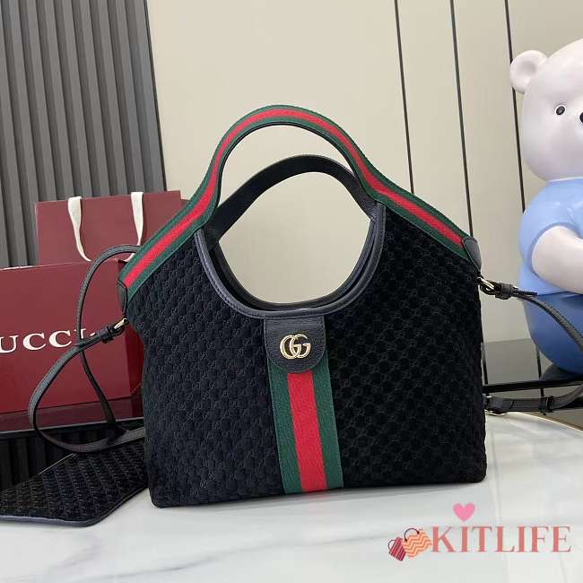 Kitlife Gucci Giglio Small Tote Bag Black Suede ‎860845 25x20x15cm - 1