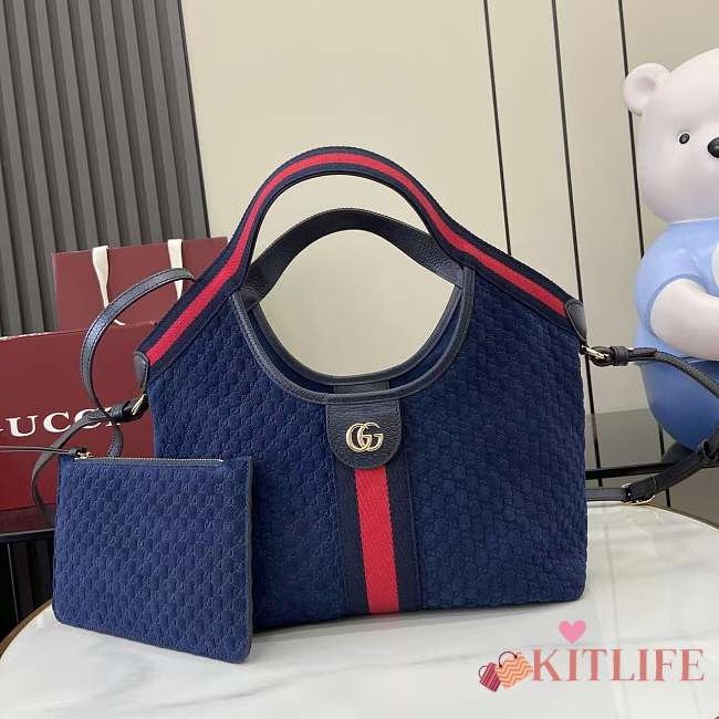 Kitlife Gucci Giglio Small Tote Bag Dark Blue Suede 860845 25x20x15cm  - 1