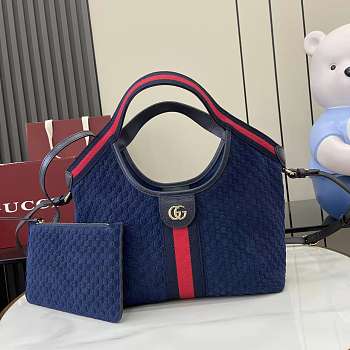 Kitlife Gucci Giglio Small Tote Bag Dark Blue Suede 860845 25x20x15cm 