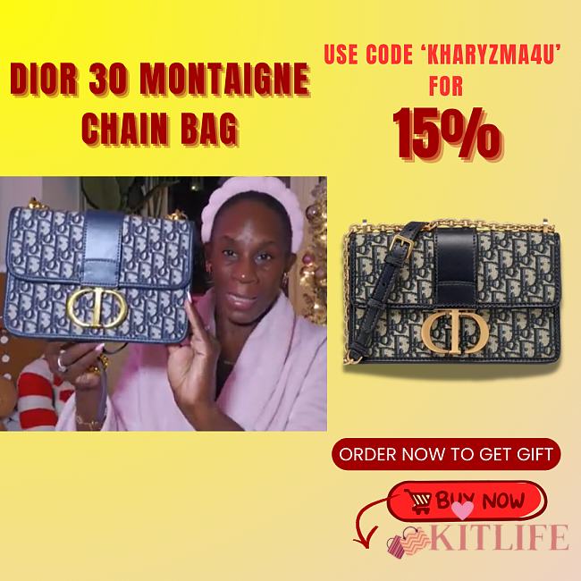 Kitlife Dior 30 Montaigne Chain Bag Blue Dior Oblique Jacquard  - 1