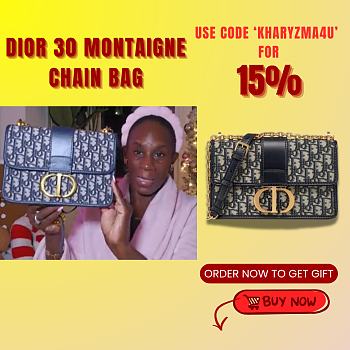 Kitlife Dior 30 Montaigne Chain Bag Blue Dior Oblique Jacquard 