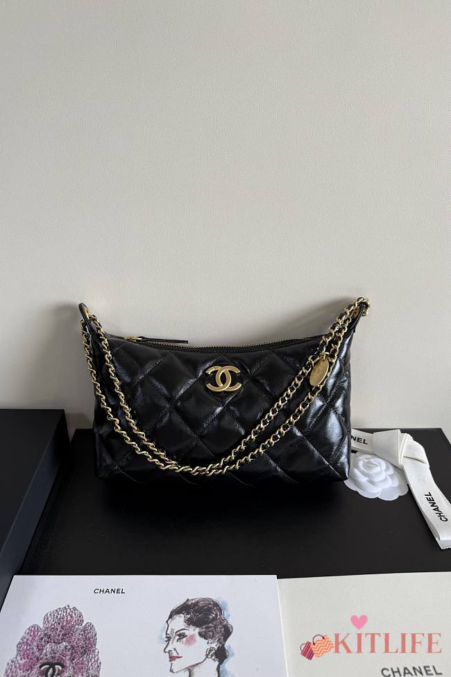Kitlife Chanel 25s Hobo Bag Black Lambskin AS5528 17x26x8.5cm - 1