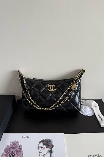Kitlife Chanel 25s Hobo Bag Black Lambskin AS5528 17x26x8.5cm