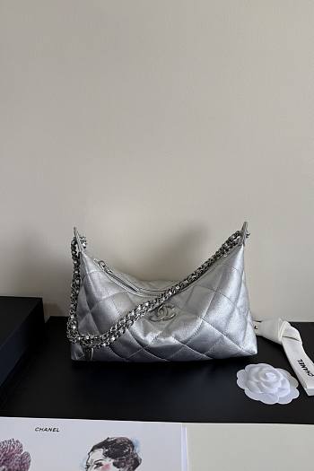 Kitlife Chanel 25s Hobo Bag Silver Lambskin AS5528 17x26x8.5cm 