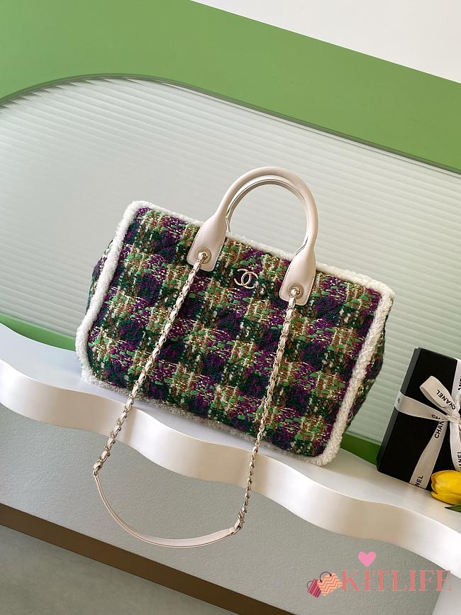Kitlife Chanel 25N Tweed Shopping Bag Green AS5689 27.5x39.5x16cm - 1
