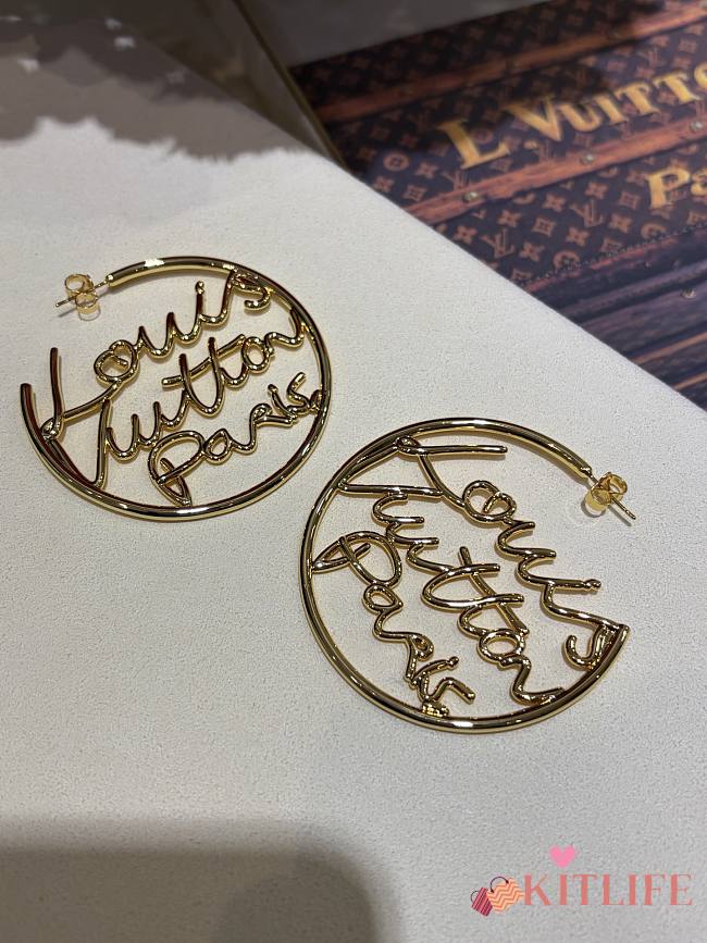 Kitlife Louis Vuitton 2025 Hollowed-out Gold Letter Hoop Earrings - 1