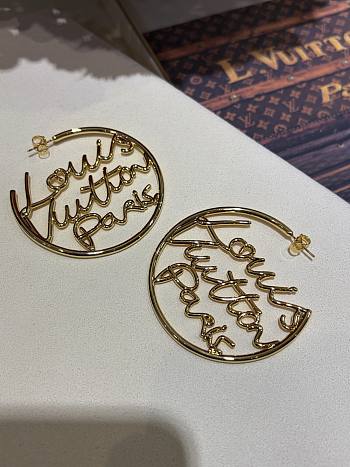 Kitlife Louis Vuitton 2025 Hollowed-out Gold Letter Hoop Earrings