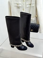Kitlife Chanel High-heeled Boots Black Sheepskin & Grosgrain Fabric - 1