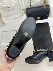 Kitlife Chanel High-heeled Boots Black Sheepskin & Grosgrain Fabric - 3