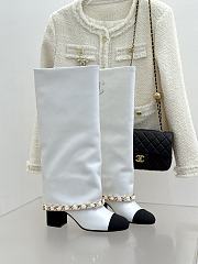 Kitlife Chanel High-heeled Boots White Sheepskin & Grosgrain Fabric  - 1