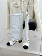 Kitlife Chanel High-heeled Boots White Sheepskin & Grosgrain Fabric  - 6