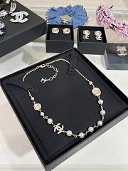 Kitlife Chanel Gold Full-Diamond Double C Brushed Round Pearl Necklace - 5